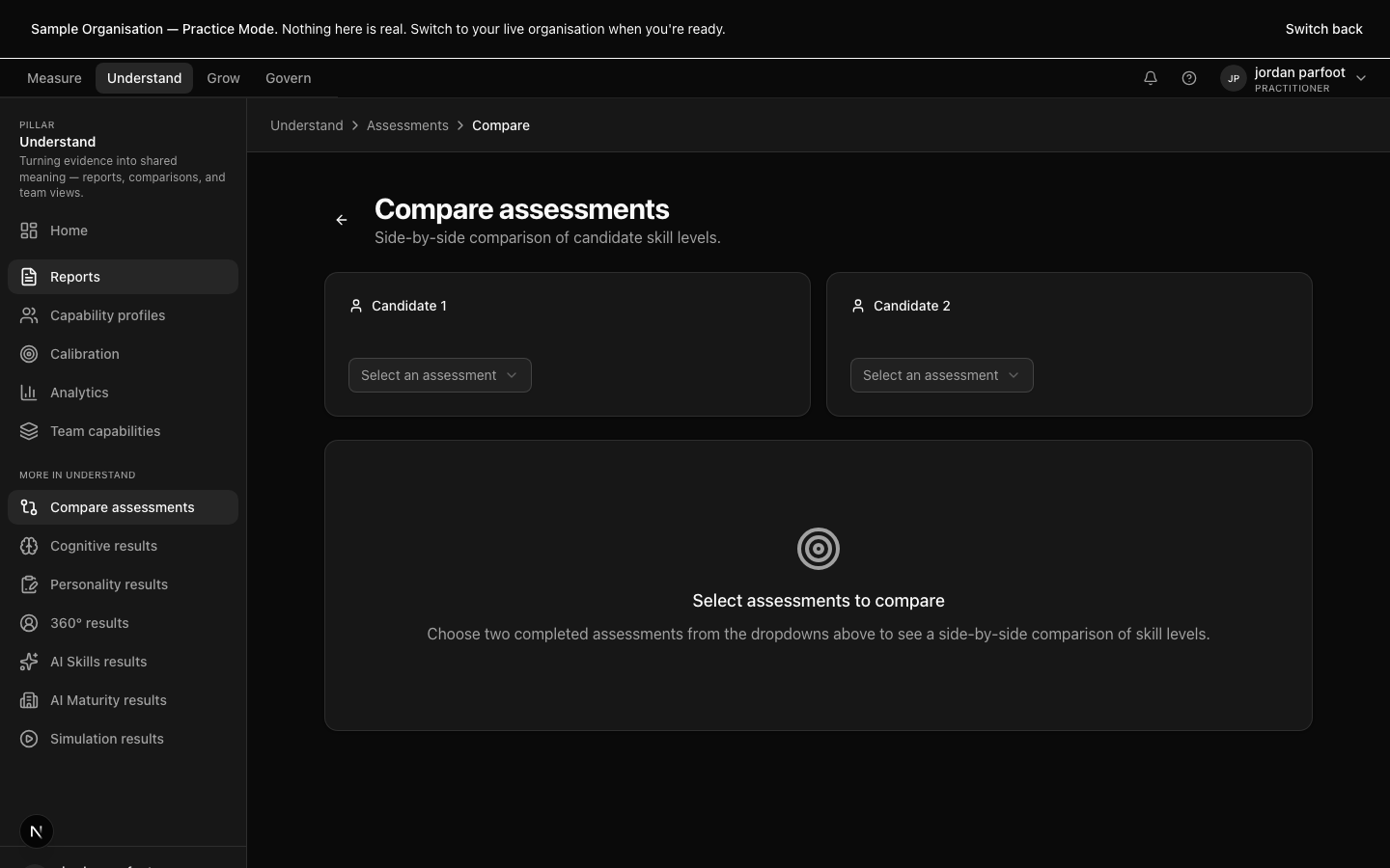 Compare assessments — Two finished assessments side-by-side.