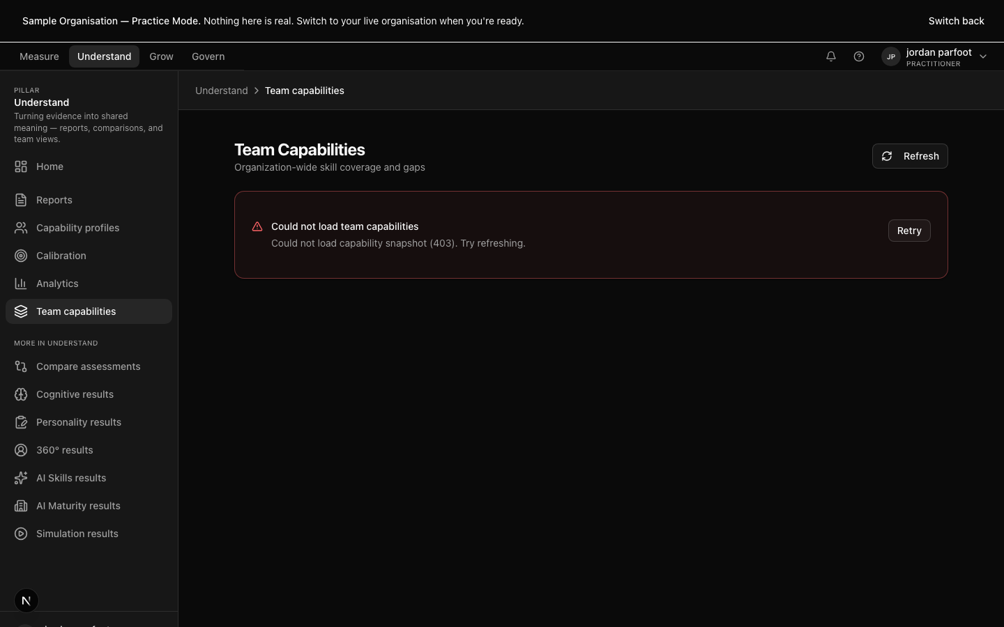 Team capabilities — Heatmaps and gap views across teams and roles.